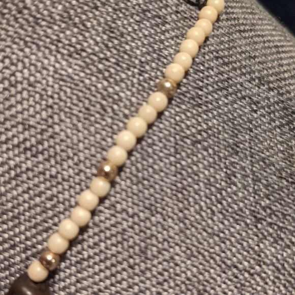 Vintage mother of pearl dbl sided heart, raw hetian jade blk opal, bead necklace - Picture 11 of 13